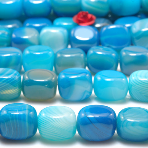 YesBeads Blue Banded Agate smooth nugget candy cuboid beads wholesale gemstone jewelry 15"