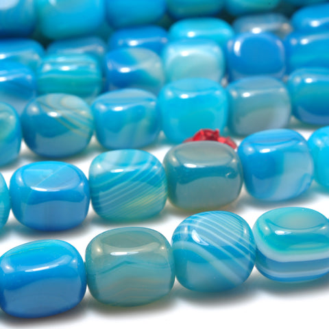 YesBeads Blue Banded Agate smooth nugget candy cuboid beads wholesale gemstone jewelry 15"