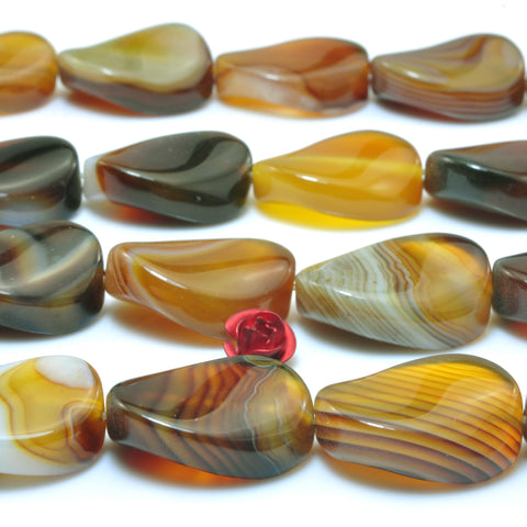 YesBeads Natural Brown Banded Agate smooth twisted oval beads wholesale gemstone15x20mm 15"