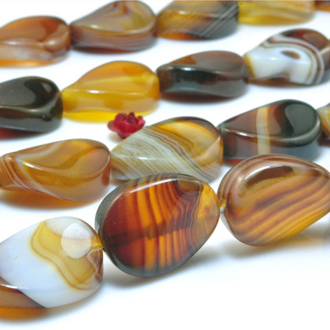 YesBeads Natural Brown Banded Agate smooth twisted oval beads wholesale gemstone15x20mm 15"