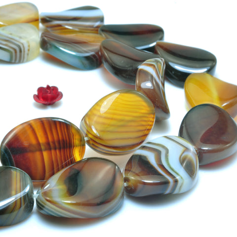 YesBeads Natural Brown Banded Agate smooth twisted oval beads wholesale gemstone15x20mm 15"