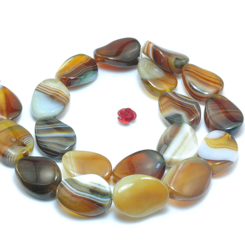 YesBeads Natural Brown Banded Agate smooth twisted oval beads wholesale gemstone15x20mm 15"