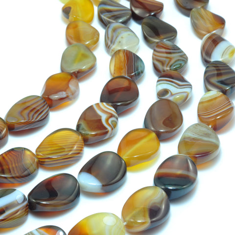 YesBeads Natural Brown Banded Agate smooth twisted oval beads wholesale gemstone15x20mm 15"
