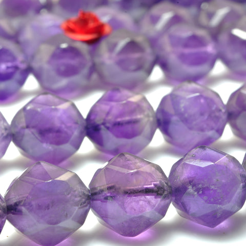 YesBeads Natural Amethyst diamond faceted round loose beads wholesale jewelry making 15"