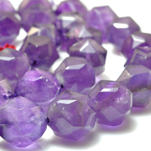 YesBeads Natural Amethyst diamond faceted round loose beads wholesale jewelry making 15"
