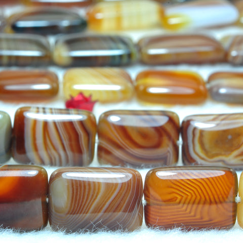 YesBeads Natural Brown Banded Agate smooth rectangle beads wholesale gemstone jewelry 15"