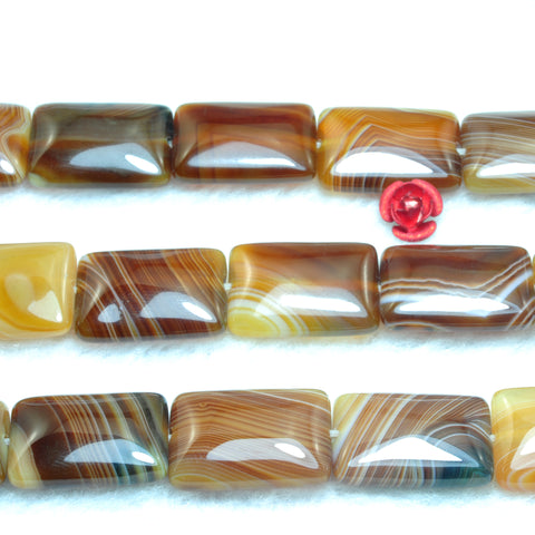 YesBeads Natural Brown Banded Agate smooth rectangle beads wholesale gemstone jewelry 15"
