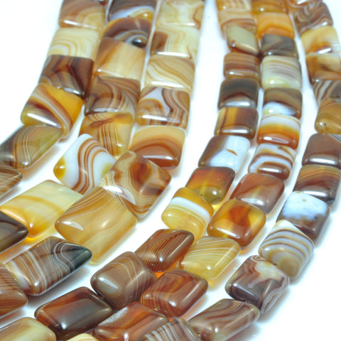YesBeads Natural Brown Banded Agate smooth rectangle beads wholesale gemstone jewelry 15"
