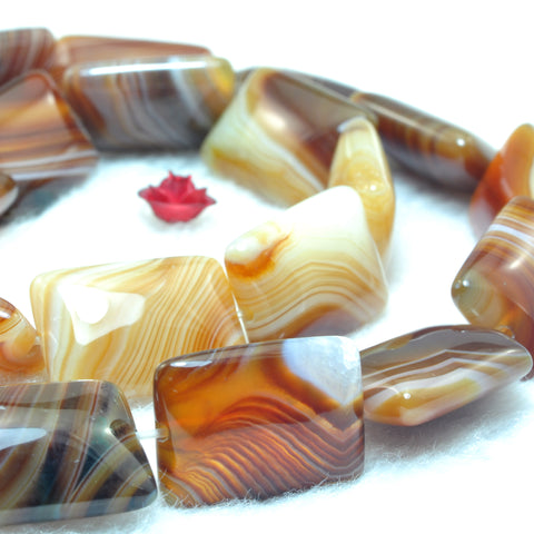 YesBeads Natural Brown Banded Agate smooth rectangle beads wholesale gemstone jewelry 15"