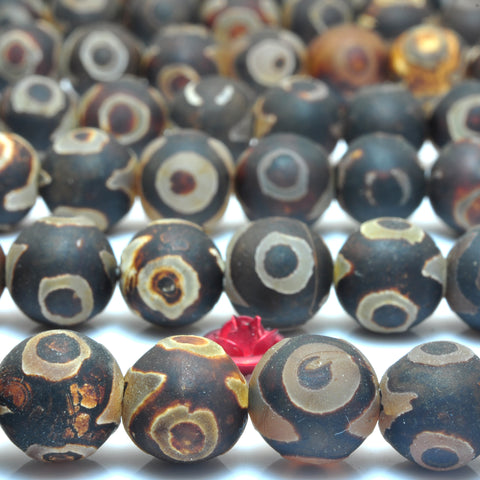 Tibetan Agate Dzi three eyes agate matte round beads wholesale gemstone jewelry bracelet necklace diy
