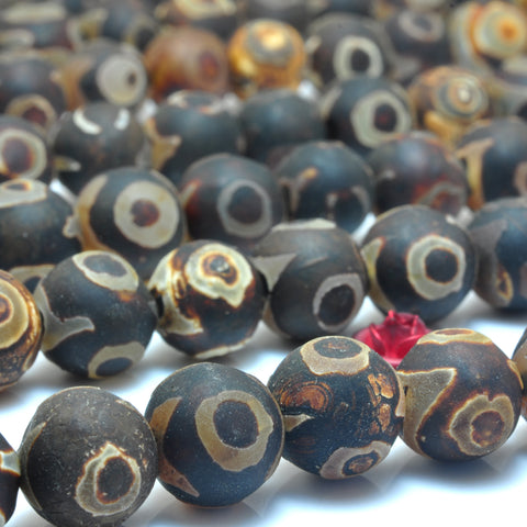 Tibetan Agate Dzi three eyes agate matte round beads wholesale gemstone jewelry bracelet necklace diy