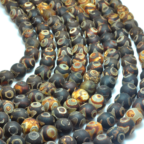 Tibetan Agate Dzi three eyes agate matte round beads wholesale gemstone jewelry bracelet necklace diy