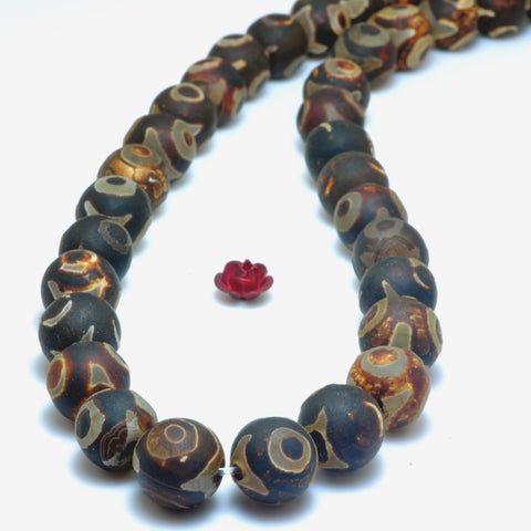 Tibetan Agate Dzi three eyes agate matte round beads wholesale gemstone jewelry bracelet necklace diy