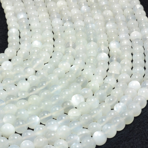 YesBeads Natural White Moonstone smooth loose round beads wholesale gemstone jewelry 6mm 8mm 15"