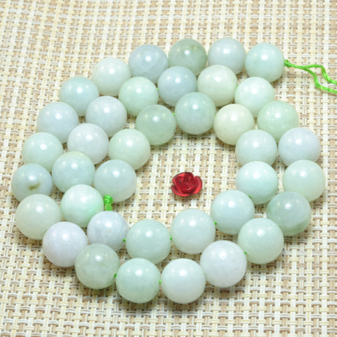 YesBeads Natural Burma Jade smooth round loose beads green gemstone wholesale jewelry 15"