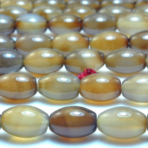 YesBeads Brown Agate smooth rice beads wholesale gemstone jewelry 8x12mm 15"