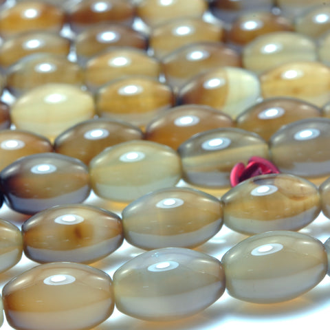 YesBeads Brown Agate smooth rice beads wholesale gemstone jewelry 8x12mm 15"