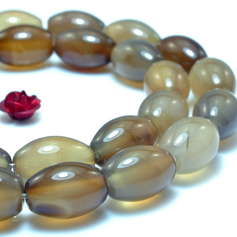 YesBeads Brown Agate smooth rice beads wholesale gemstone jewelry 8x12mm 15"