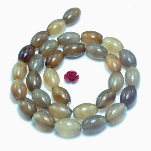 YesBeads Brown Agate smooth rice beads wholesale gemstone jewelry 8x12mm 15"