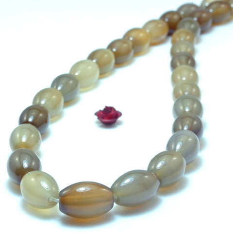 YesBeads Brown Agate smooth rice beads wholesale gemstone jewelry 8x12mm 15"