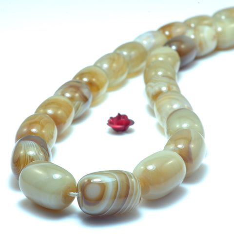 YesBeads Natural Brown Banded Agate smooth barrel drum beads wholesale gemstone jewelry 10x14mm 15"