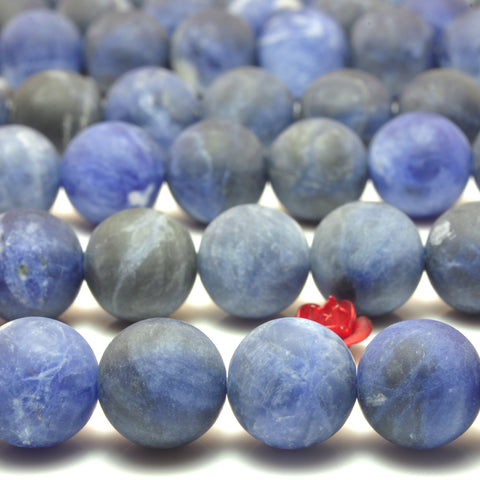 YesBeads Natural Blue Sodalite matte round loose beads gemstone wholesale jewelry 4mm-12mm 15"