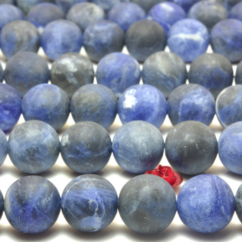 YesBeads Natural Blue Sodalite matte round loose beads gemstone wholesale jewelry 4mm-12mm 15"