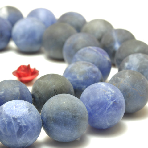 YesBeads Natural Blue Sodalite matte round loose beads gemstone wholesale jewelry 4mm-12mm 15"