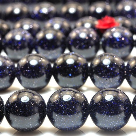 YesBeads Blue Sandstone goldstone smooth round loose beads wholesale gemstone jewelry 4mm-10mm 15"