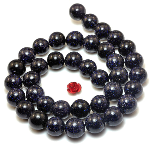 YesBeads Blue Sandstone goldstone smooth round loose beads wholesale gemstone jewelry 4mm-10mm 15"