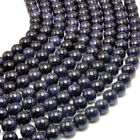 YesBeads Blue Sandstone goldstone smooth round loose beads wholesale gemstone jewelry 4mm-10mm 15"