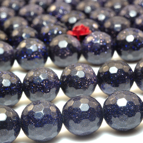 Blue Sandstone goldstone faceted round beads gemstone wholesale jewelry making stuff bracelet