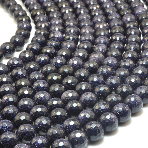 Blue Sandstone goldstone faceted round beads gemstone wholesale jewelry making stuff bracelet