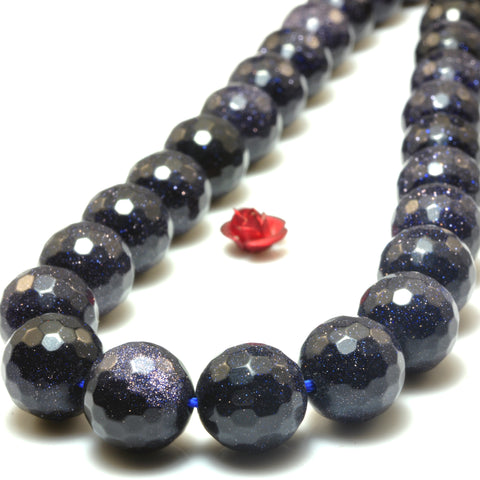 Blue Sandstone goldstone faceted round beads gemstone wholesale jewelry making stuff bracelet