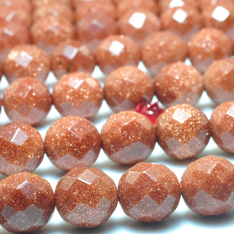 YesBeads Gold Sandstone goldstone faceted round beads gemstone wholesale jewelry 10mm 15"