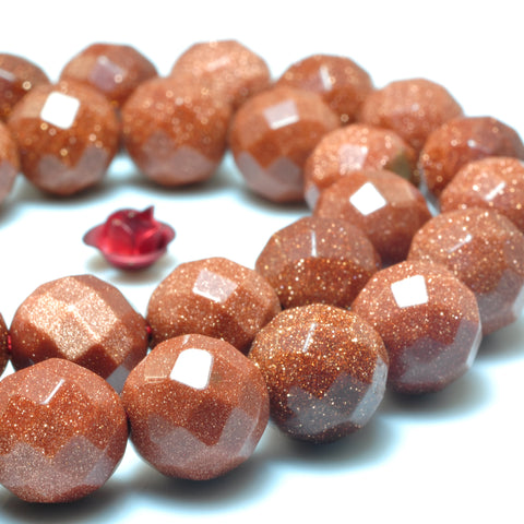 YesBeads Gold Sandstone goldstone faceted round beads gemstone wholesale jewelry 10mm 15"