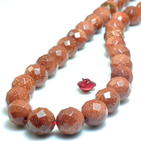 YesBeads Gold Sandstone goldstone faceted round beads gemstone wholesale jewelry 10mm 15"