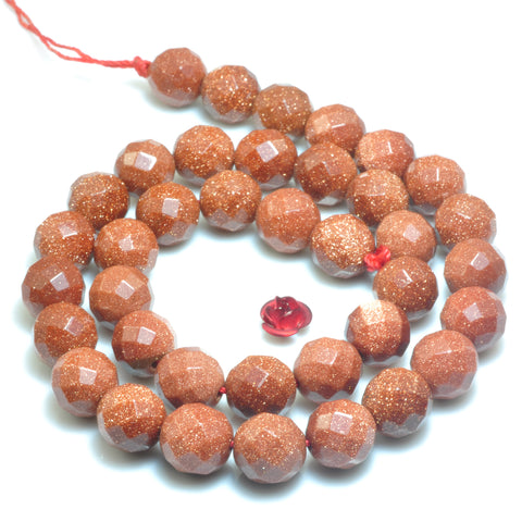 YesBeads Gold Sandstone goldstone faceted round beads gemstone wholesale jewelry 10mm 15"