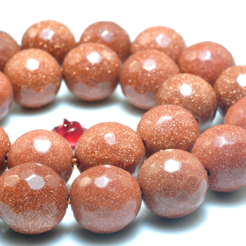 YesBeads Gold sandstone goldstone faceted round beads wholesale gemstone jewelry 8mm-12mm 15"