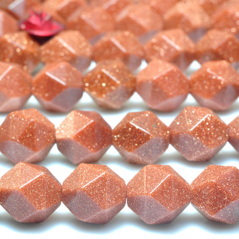 YesBeads Gold Sandstone goldstone star cut faceted nugget beads wholesale gemstone 15"