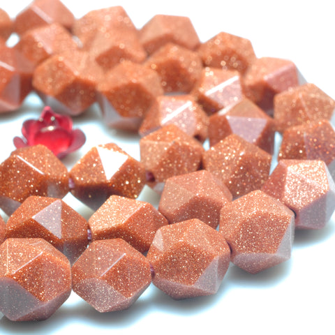 YesBeads Gold Sandstone goldstone star cut faceted nugget beads wholesale gemstone 15"