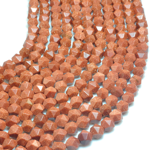 YesBeads Gold Sandstone goldstone star cut faceted nugget beads wholesale gemstone 15"