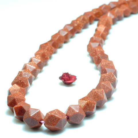YesBeads Gold Sandstone goldstone star cut faceted nugget beads wholesale gemstone 15"
