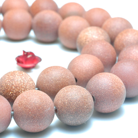 YesBeads Gold Sandstone Goldstone matte round beads gemstone wholesale jewelry 8mm-12mm 15"