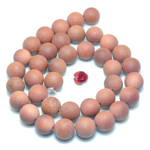 YesBeads Gold Sandstone Goldstone matte round beads gemstone wholesale jewelry 8mm-12mm 15"
