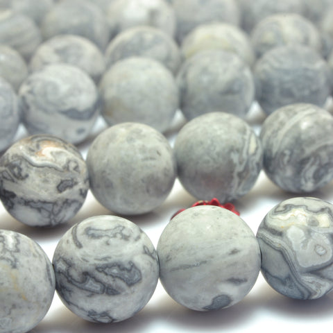 YesBeads Natural Picasso Jasper matte round beads gray map stone wholesale jewlery 6mm-12mm 15"