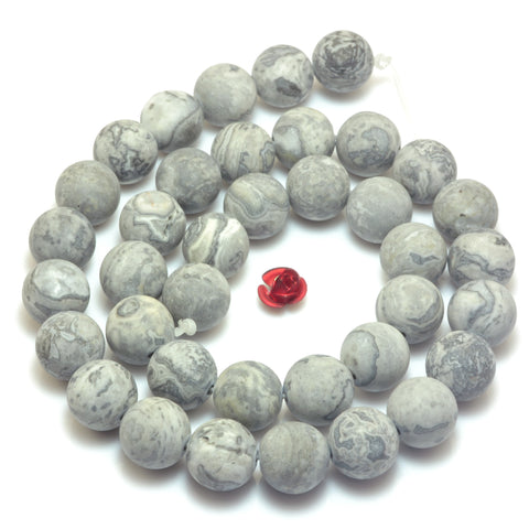 YesBeads Natural Picasso Jasper matte round beads gray map stone wholesale jewlery 6mm-12mm 15"