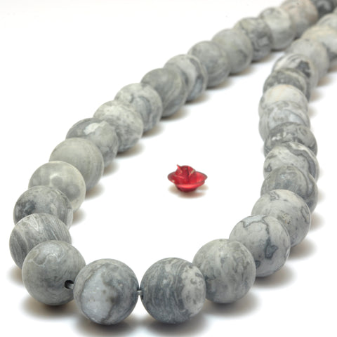 YesBeads Natural Picasso Jasper matte round beads gray map stone wholesale jewlery 6mm-12mm 15"
