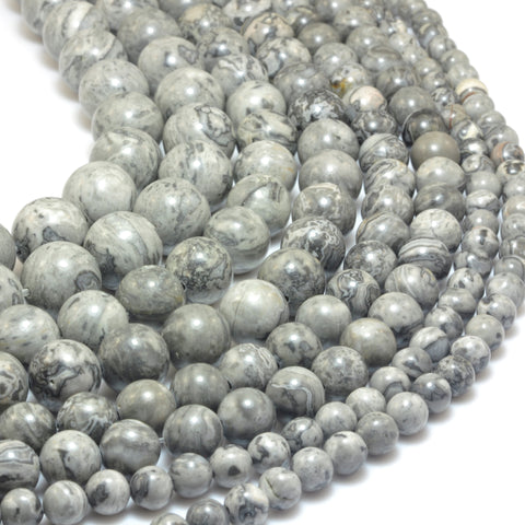 Natural Picasso Jasper smooth round beads gray map stone wholesale jewelry making bracelet necklace diy