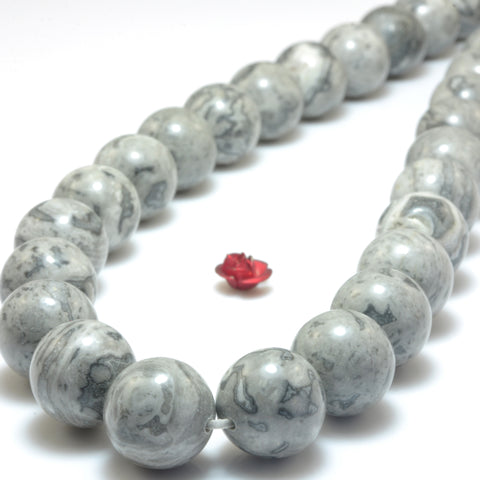 Natural Picasso Jasper smooth round beads gray map stone wholesale jewelry making bracelet necklace diy